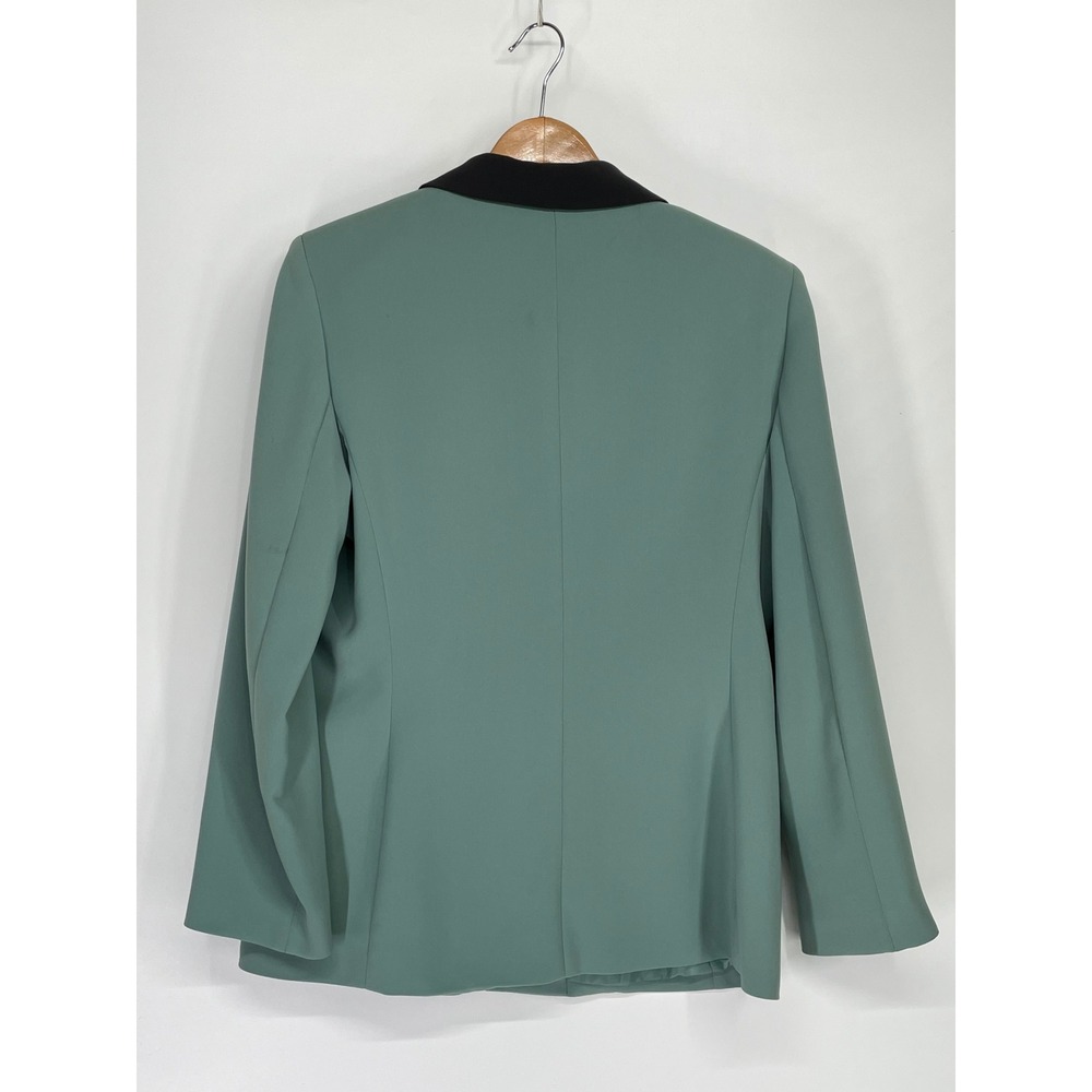 Le Suit Women Pant Suit 12 Professional Sage Green Black Contrast Collar - Picture 16 of 16